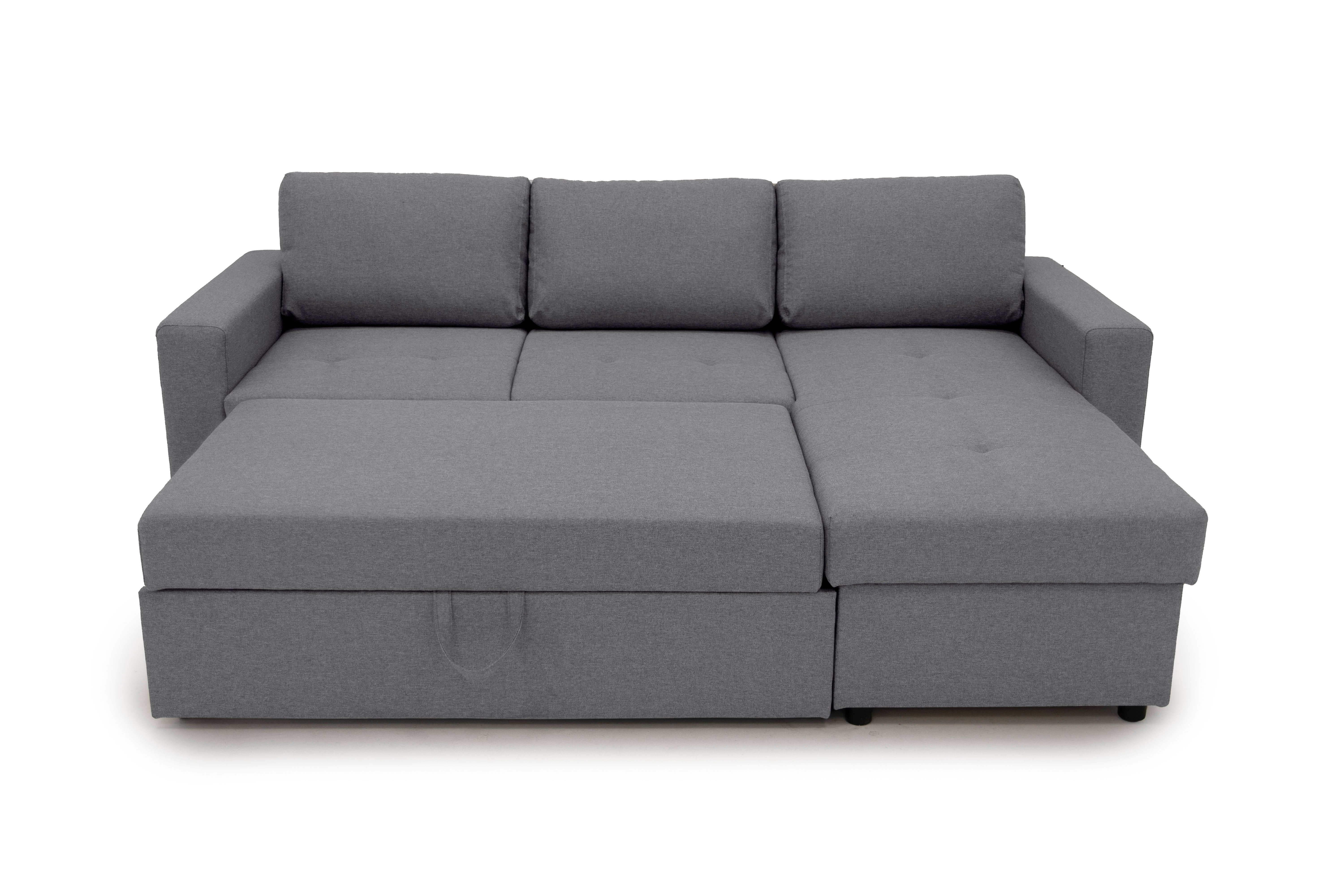 Ecksofa Gustavo beidseitig montierbar, Flachgewebe - Grau