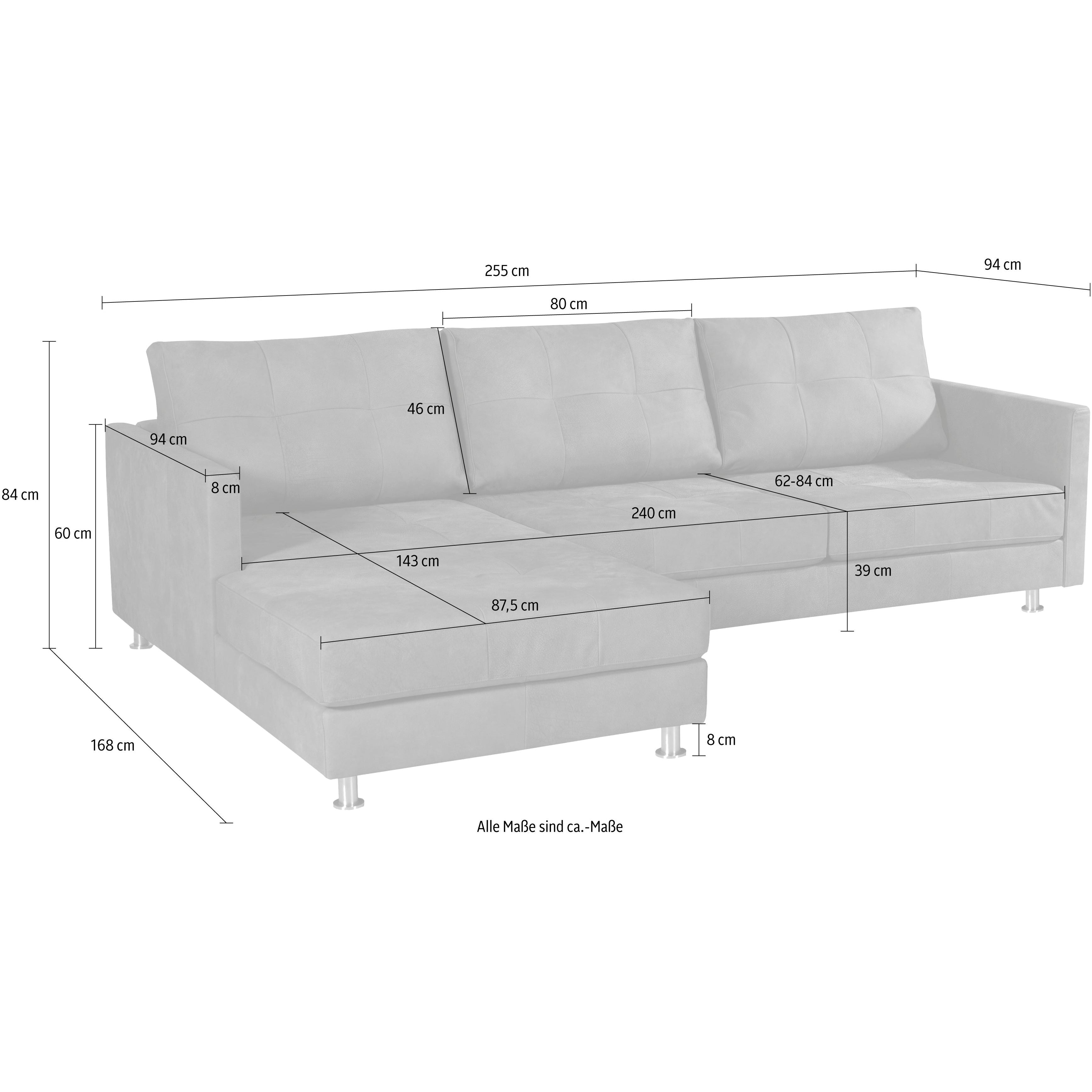 Ecksofa Links Liam, Flachgewebe Firenza - Silber