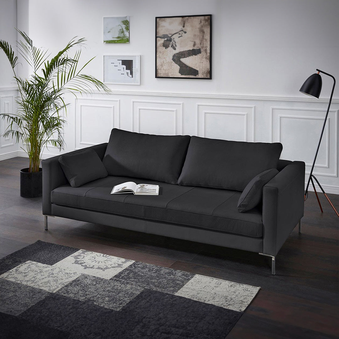 3-Sitzer Sofa Marinus, Echtleder Saddle - Schwarz